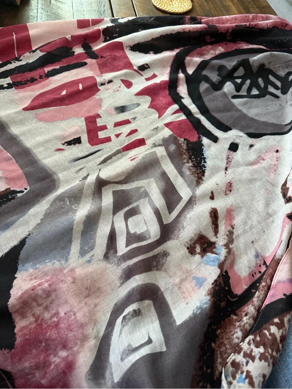 Le Luxe Pink, Black & Gray Abstract Print Scarf Paris Abstract Avant-Garde